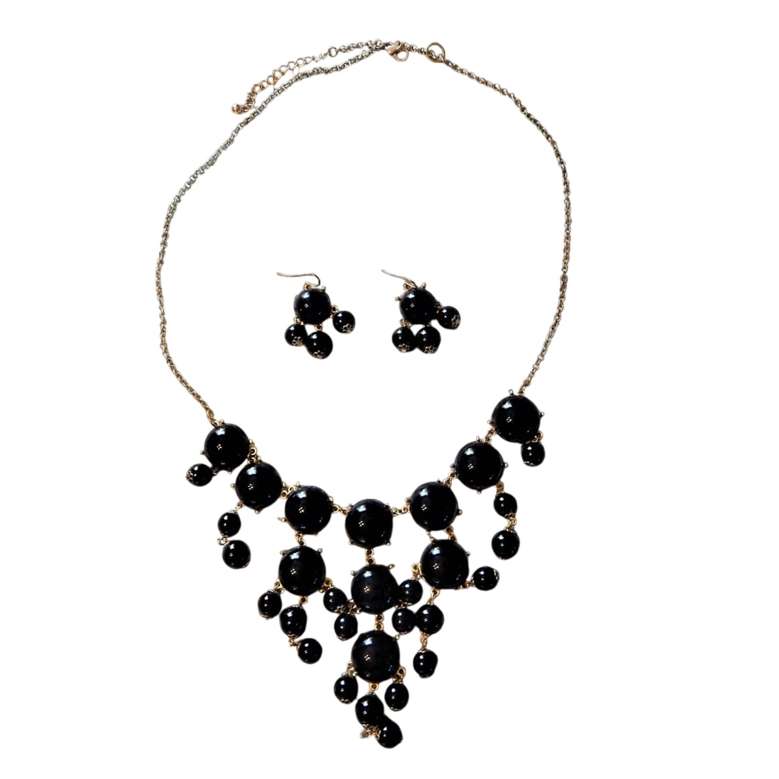 Vintage Black Statement Necklace Dangle Earring Set 18$
